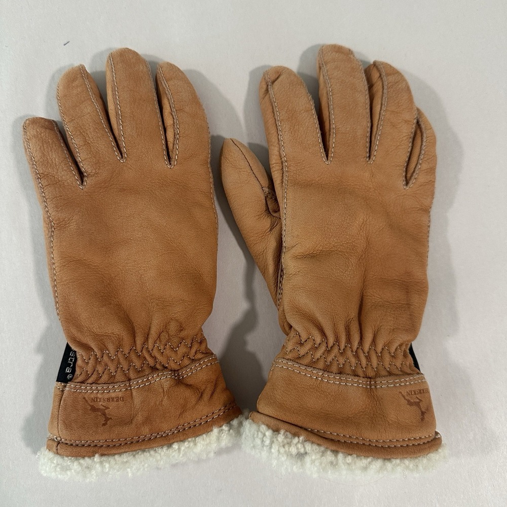 Hestra Deerskin Primaloft Gloves Women 7 Tan Deerskin Lamb Fur - Picture 1 of 9